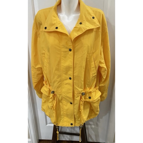 Kaotic Yellow Windbreaker Jacket Women's Size Medium 4 Pockets Snap Buttons Vtg - Picture 1 of 7
